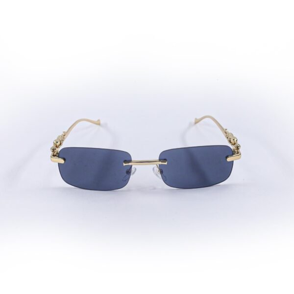 Golden & Blue Rimless Metal Sunglasses-OscarEye