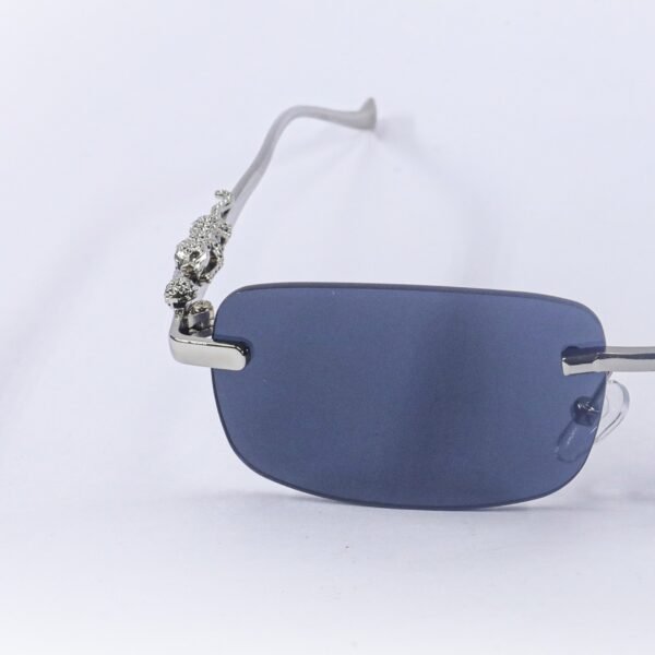 Silver & Blue Rimless Metal Sunglasses-OscarEye