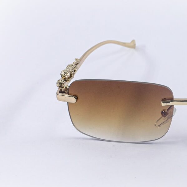 Golden & Brown Rimless Metal Sunglasses-OscarEye