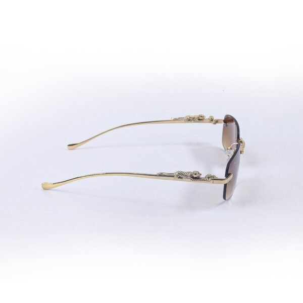 Golden & Brown Rimless Metal Sunglasses-OscarEye