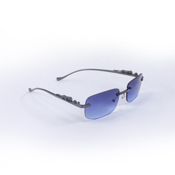 Grey & Blue Rimless Metal Sunglasses-OscarEye