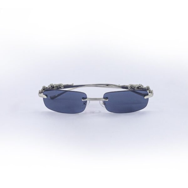 Silver & Blue Rimless Metal Sunglasses-OscarEye