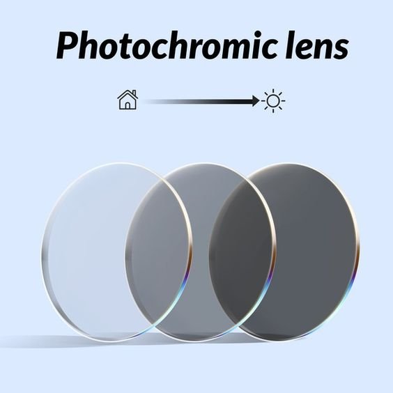 3 Eye glass lens showing how photochromic Eye glass lens transition from clear to black color