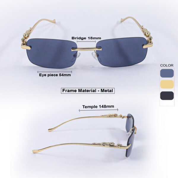 Golden & Blue Rimless Metal Sunglasses-OscarEye