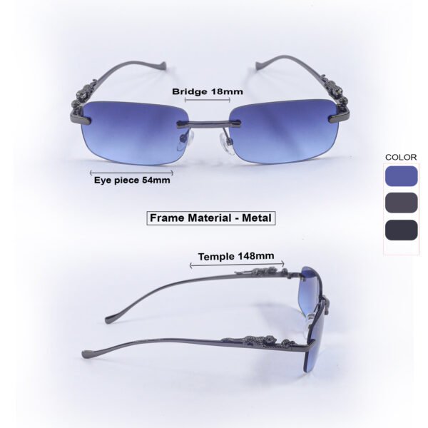 Grey & Blue Rimless Metal Sunglasses-OscarEye