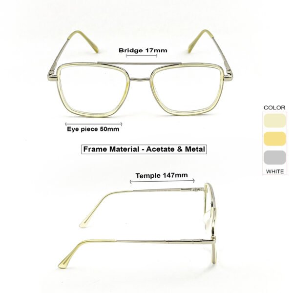 Silver & Light Yellow Square Acetate Eyeglasses-OscaeEye
