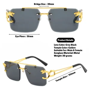 Black & Golden Rimless UV-400 Sunglasses| OscarEye | Carteir| BestSeller |