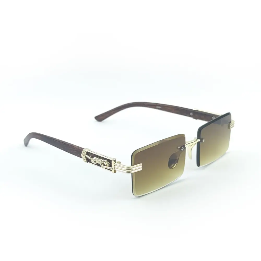 Golden Brown retro rectangle rimless cartier Sunglasses