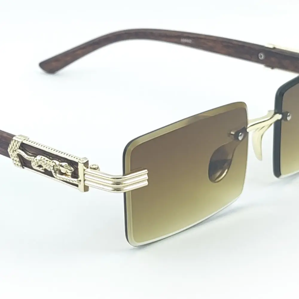 Golden Brown retro rectangle rimless cartier Sunglasses