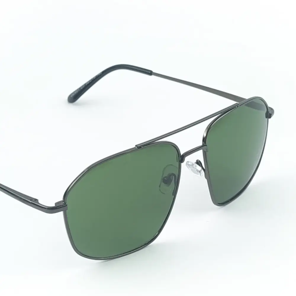 Gunmetal Grey & Green Retro Aviator Metal Power Sunglasses|OscarEye|