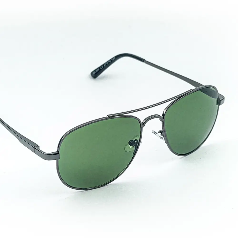 Gunmetal Grey & Green Retro Aviator Metal Power Sunglasses|OscarEye|