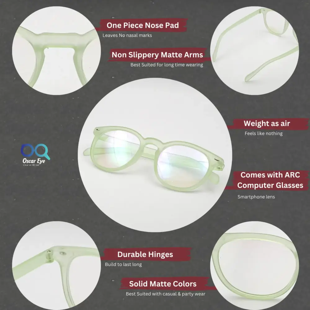 Matte Green panto round eyeglasses with UV protection