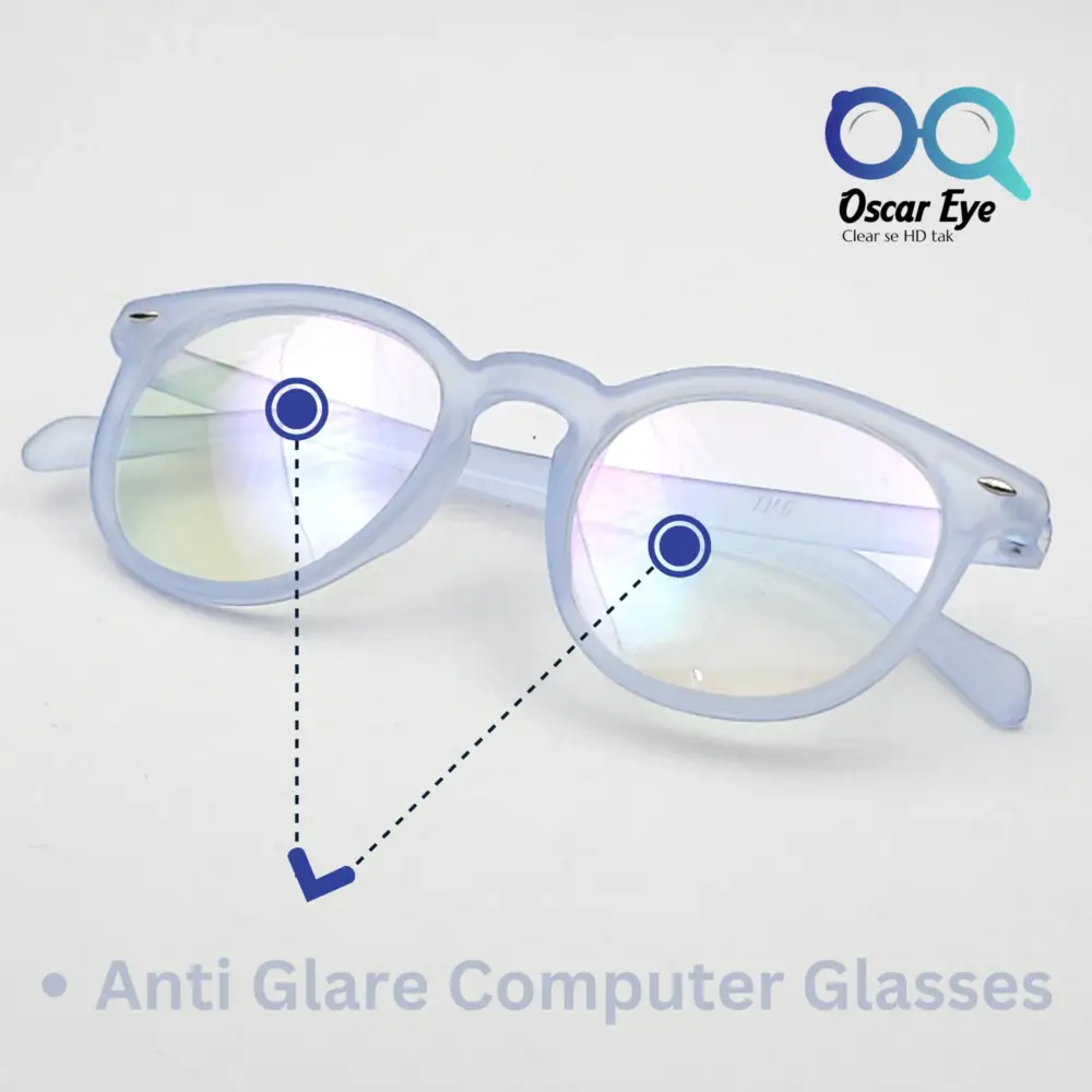 Matte Blue panto round eyeglasses with UV protection |OscarEye|