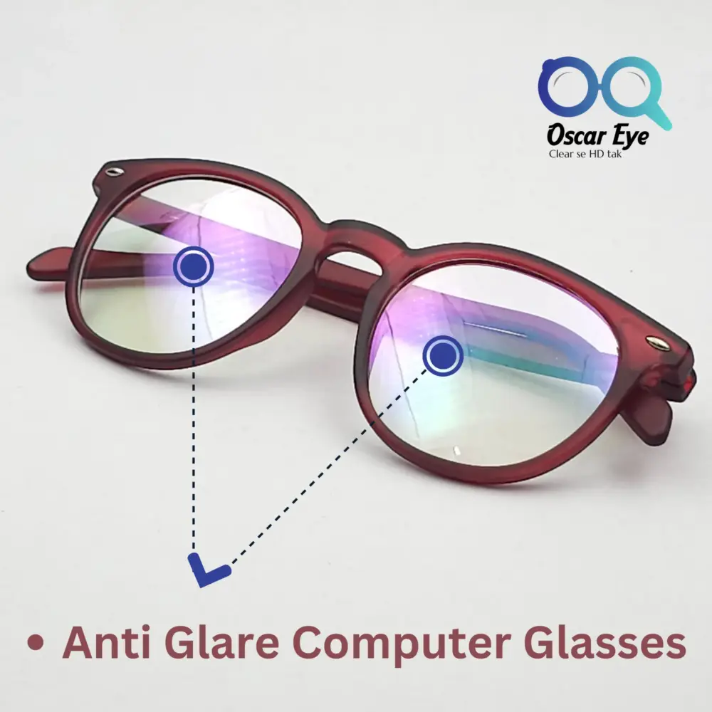 Matte Blue panto round eyeglasses with UV protection |OscarEye|