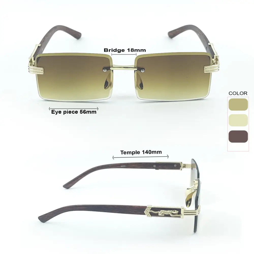 Golden Brown retro rectangle rimless cartier Sunglasses