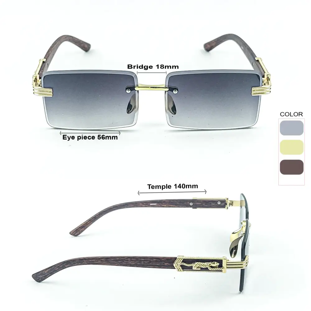 Golden Grey Retro Rectangle Rimless Cartier Sunglasses |OscarEye|