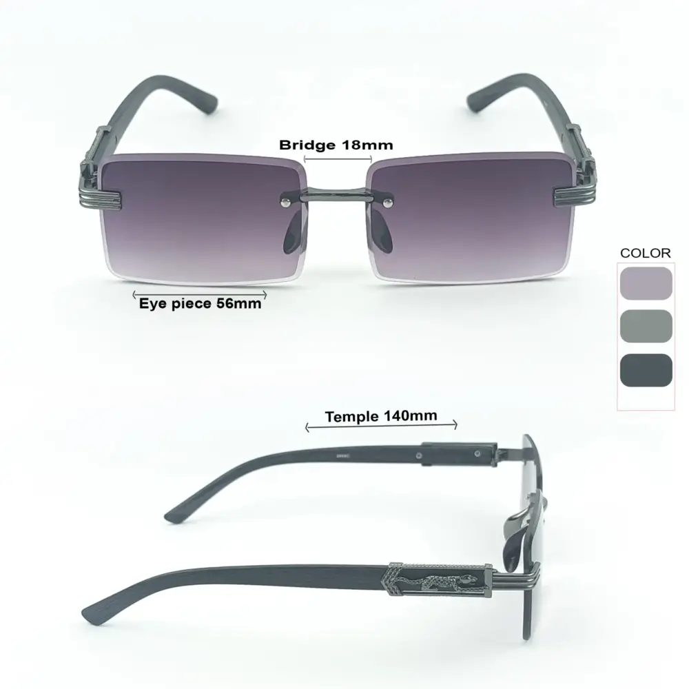 Grey Purple Retro Rectangle Rimless Cartier Sunglasses |OscarEye|