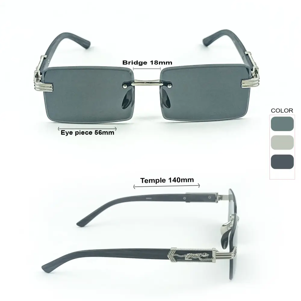 Silver Grey Retro Rectangle Rimless Cartier Sunglasses |OscarEye|