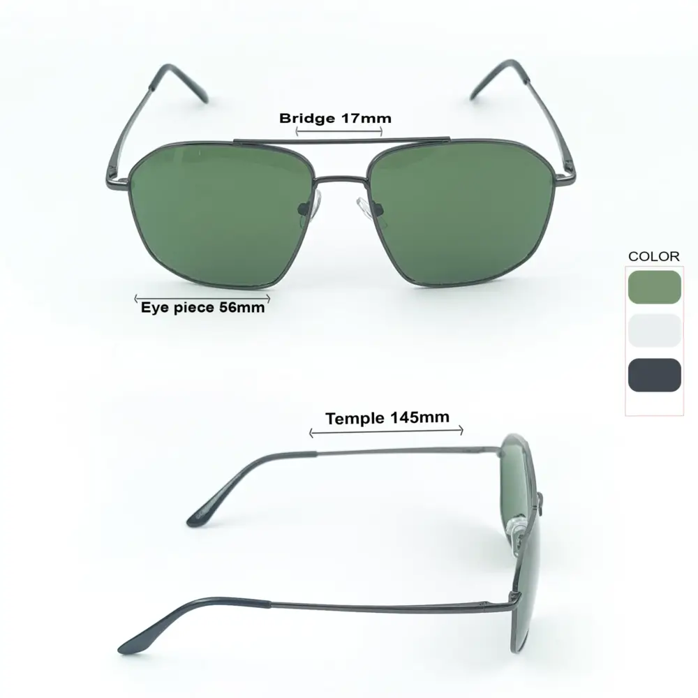 Gunmetal Grey & Green Retro Aviator Metal Power Sunglasses|OscarEye|