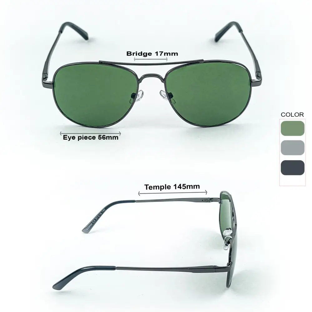 Gunmetal Grey & Green Retro Aviator Metal Power Sunglasses|OscarEye|