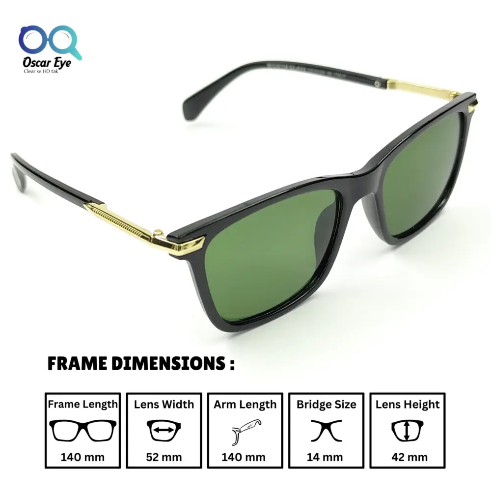 Black Green Rectangular Wayfarer Power Sunglasses |OscarEye|