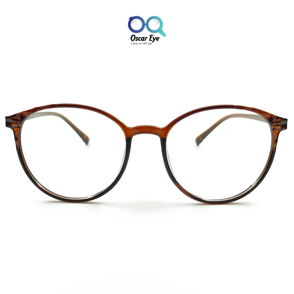 Glossy Brown Panto Round UV-400 Computer EyeGlasses