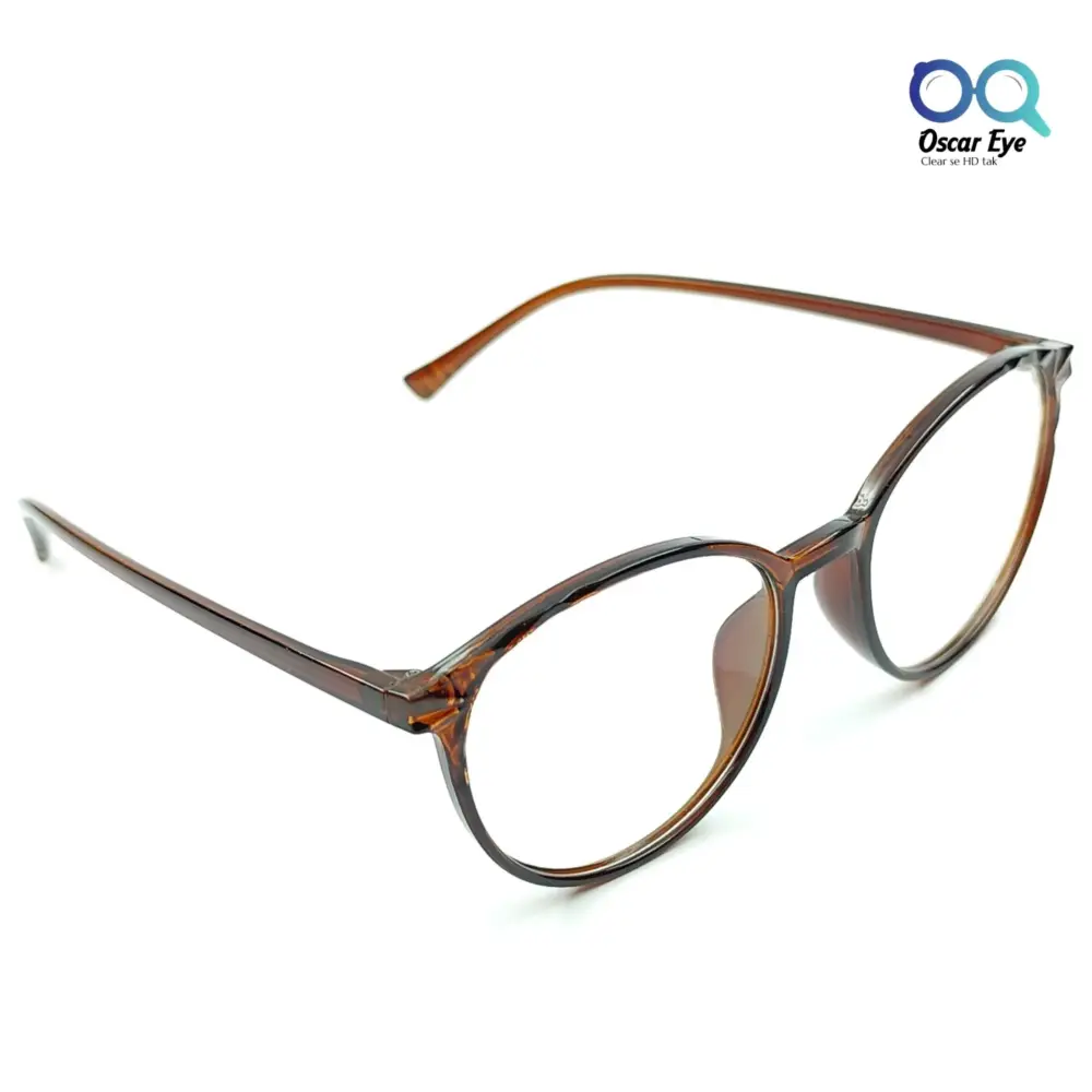 Glossy Brown Panto Round UV-400 Computer EyeGlasses