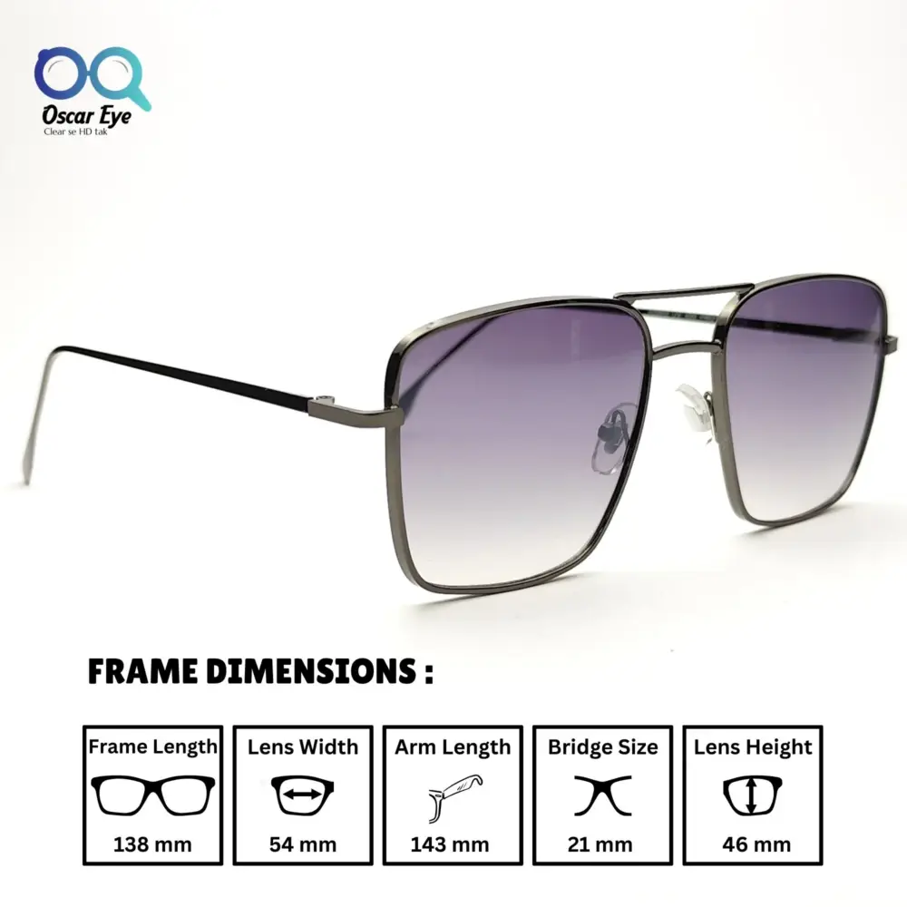 Grey Purple Retro Square Aviator UV-400 Power Sunglasses |OscarEye|