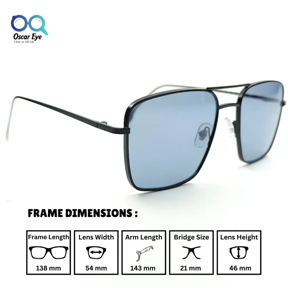 Black Blue Retro Square Aviator UV-400 Power Sunglasses |OscarEye|