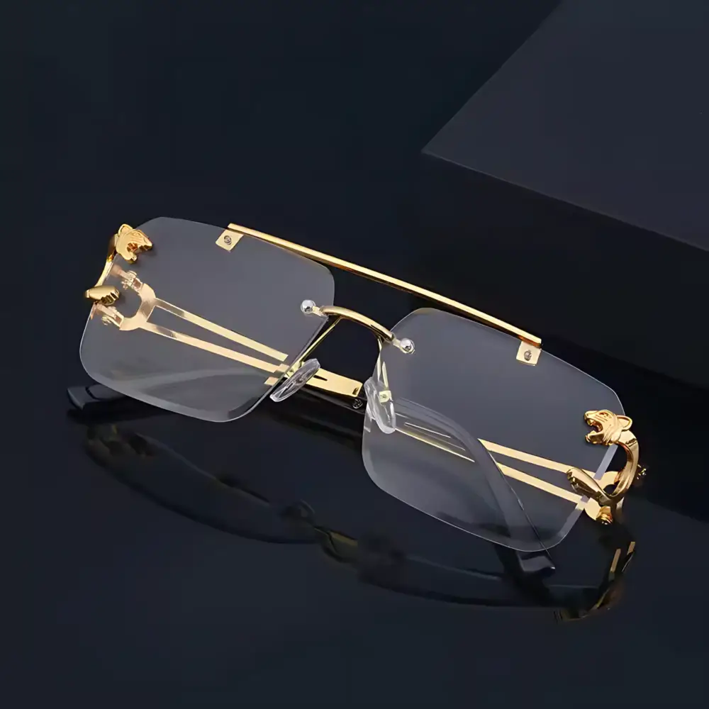 Cartier Rimless Golden Black UV-400 Sunglasses |OscarEye|