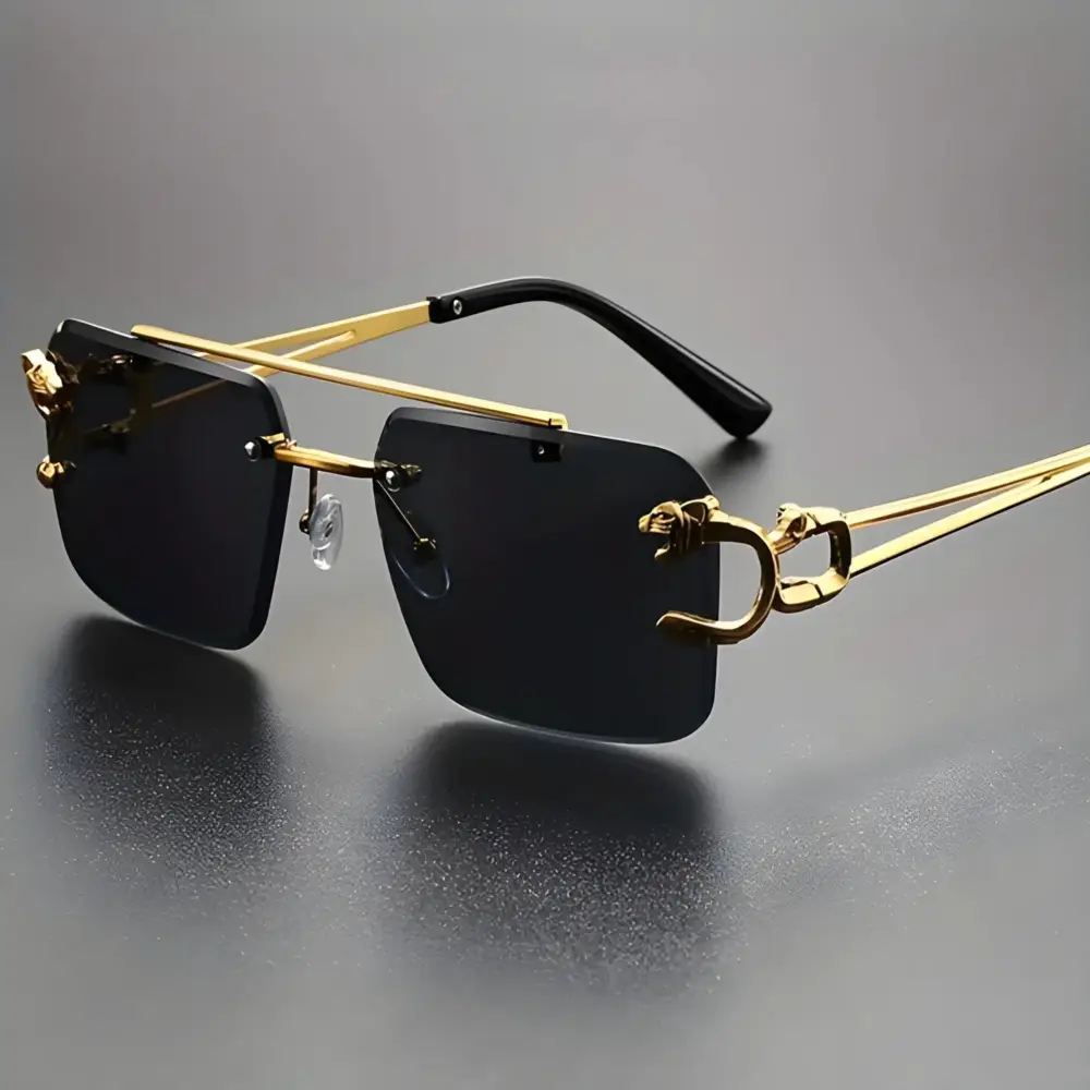 Cartier Rimless Golden Black UV-400 Sunglasses |OscarEye|