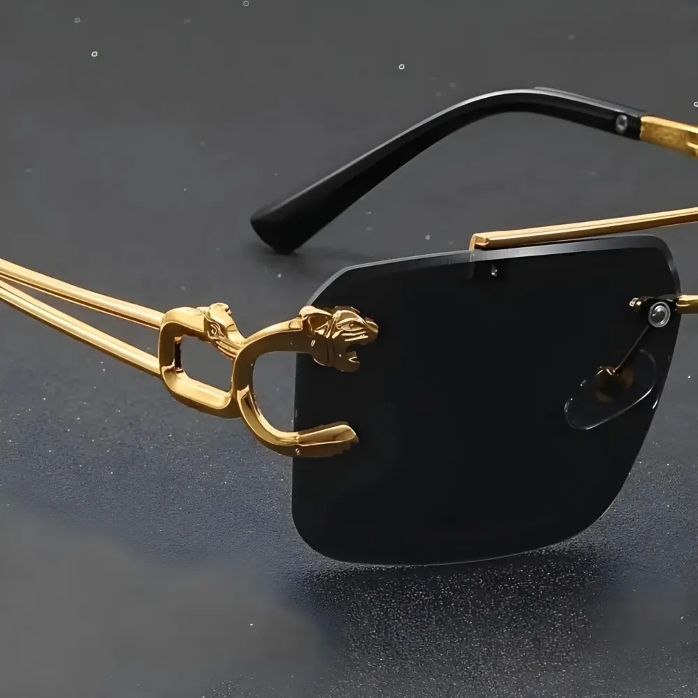 Cartier Rimless Golden Black UV-400 Sunglasses |OscarEye|