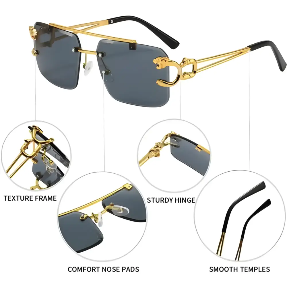 Cartier Rimless Golden Black UV-400 Sunglasses |OscarEye|