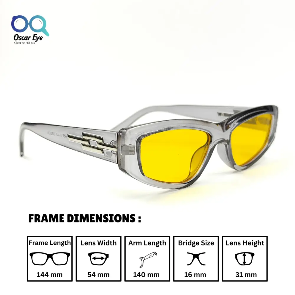 Transparent Grey Yellow Rectangular CatEye Power Sunglasses