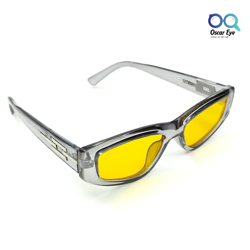 Transparent Grey Yellow Rectangular CatEye Power Sunglasses