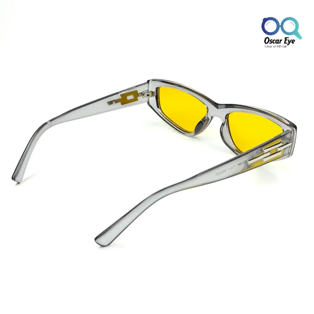 Transparent Grey Yellow Rectangular CatEye Power Sunglasses