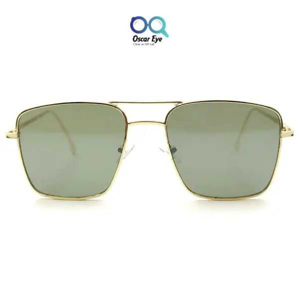 Golden Green Retro Square Aviator UV-400 Power Sunglasses |OscarEye|