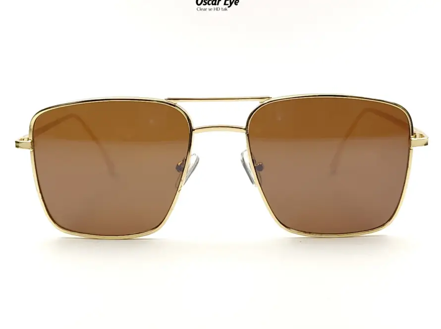 Golden Brown Retro Square Aviator UV-400 Power Sunglasses |OscarEye|
