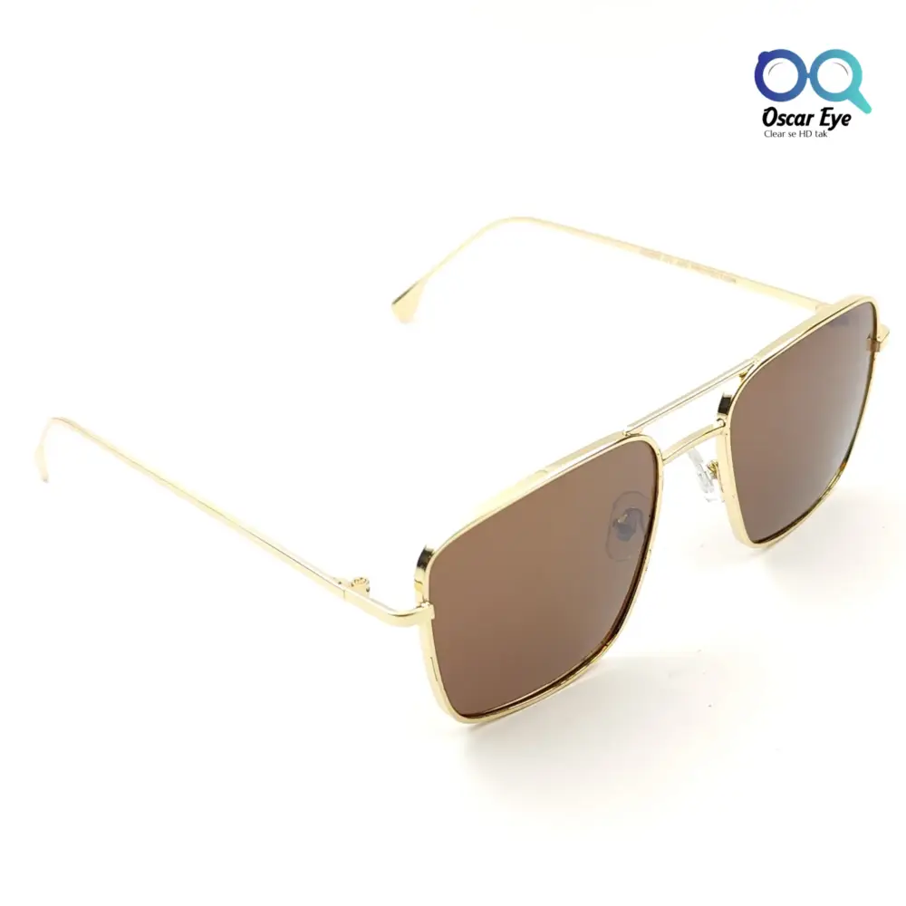 Golden Brown Retro Square Aviator UV-400 Power Sunglasses |OscarEye|