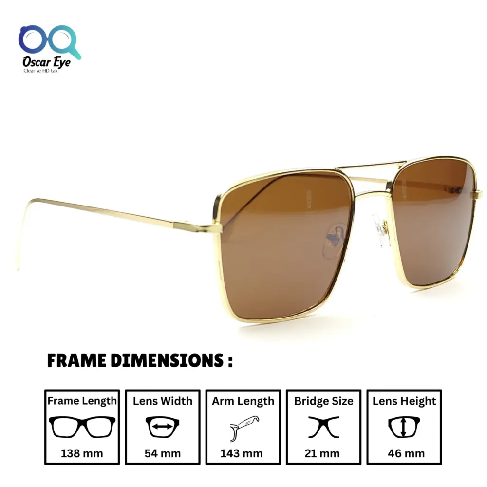 Golden Brown Retro Square Aviator UV-400 Power Sunglasses |OscarEye|