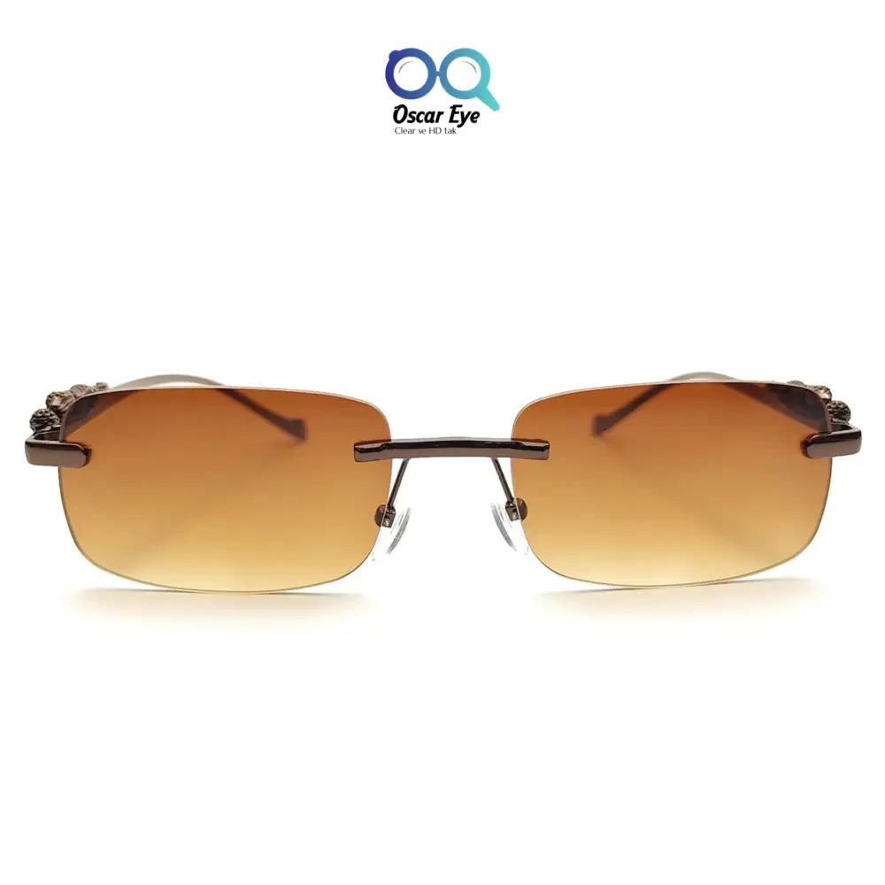 Brown Retro Rectangle UV-400 Rimless Sunglasses |OscarEye|