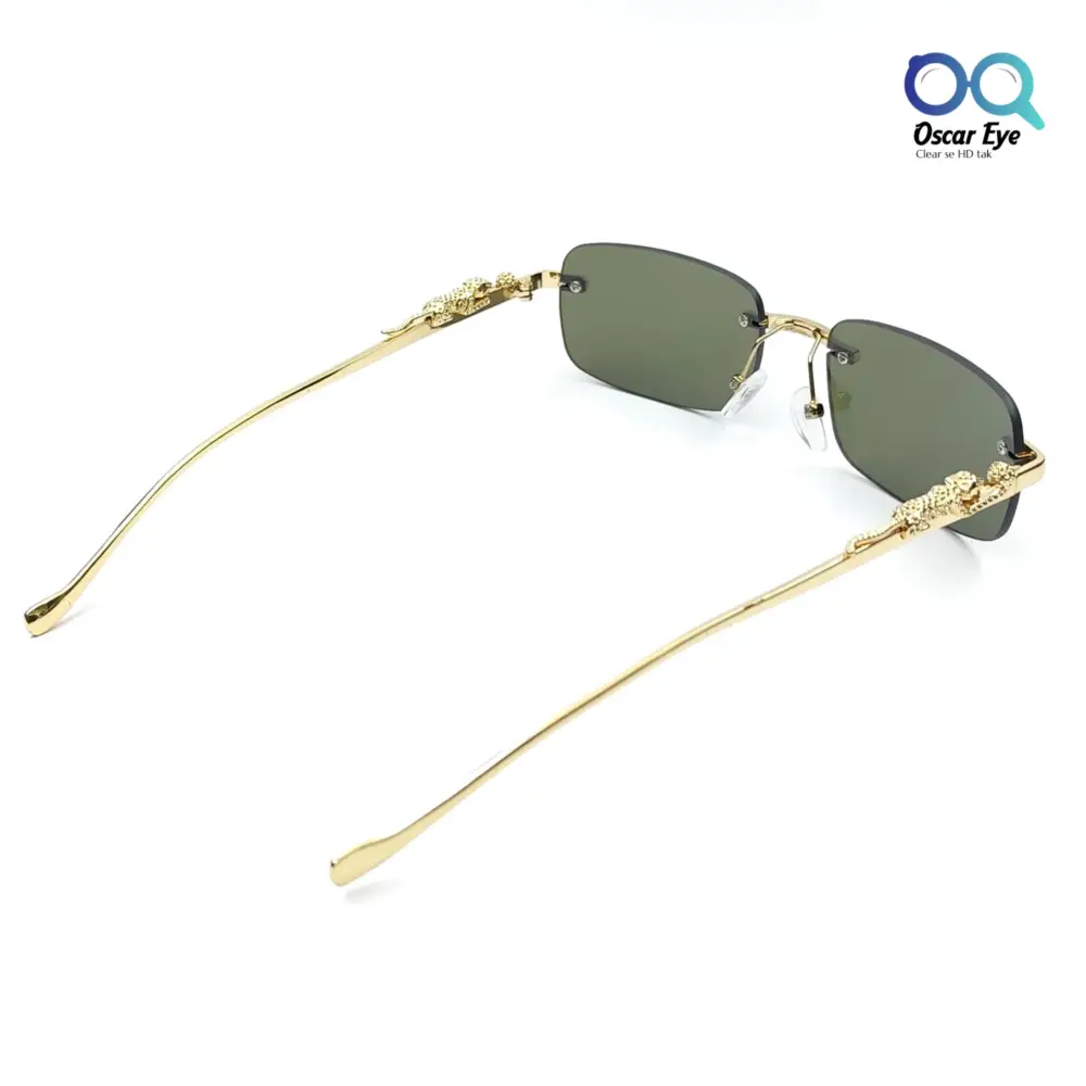 Golden Green Rectangle UV-400 Rimless Sunglasses |OscarEye|