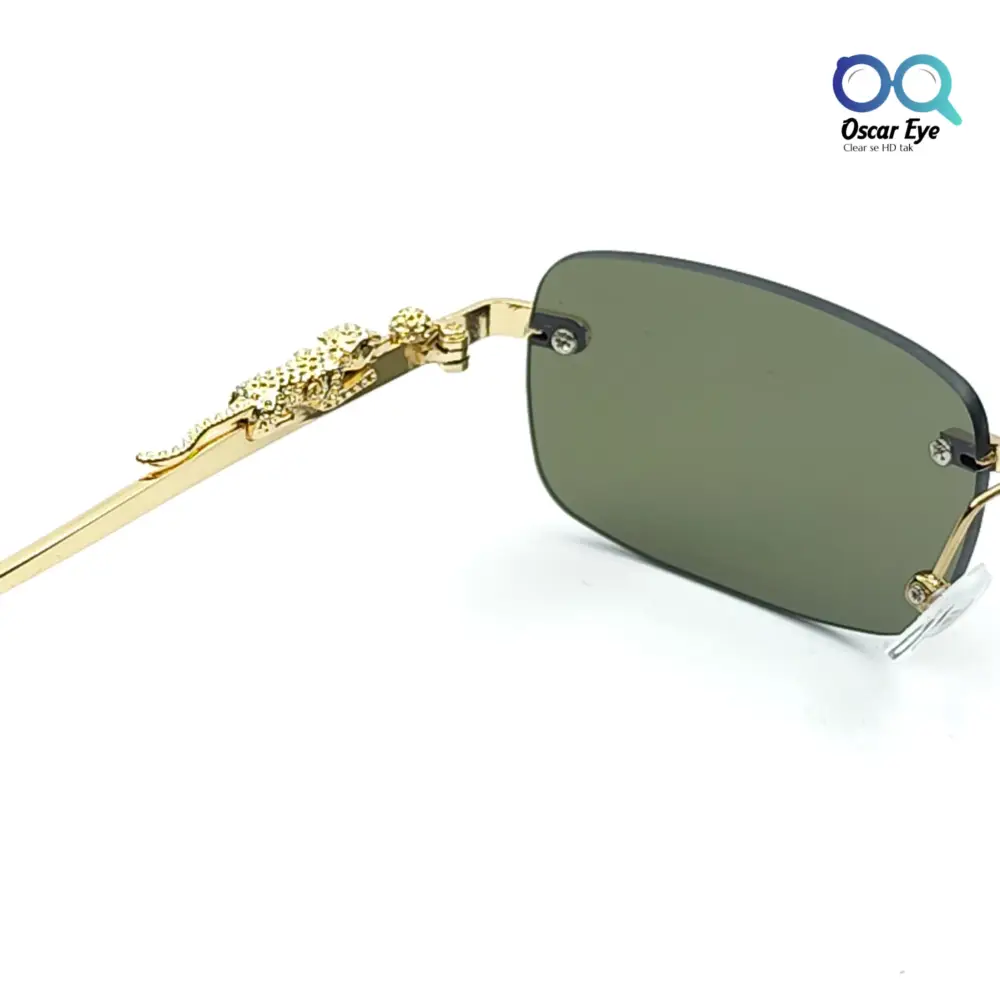 Golden Green Rectangle UV-400 Rimless Sunglasses |OscarEye|