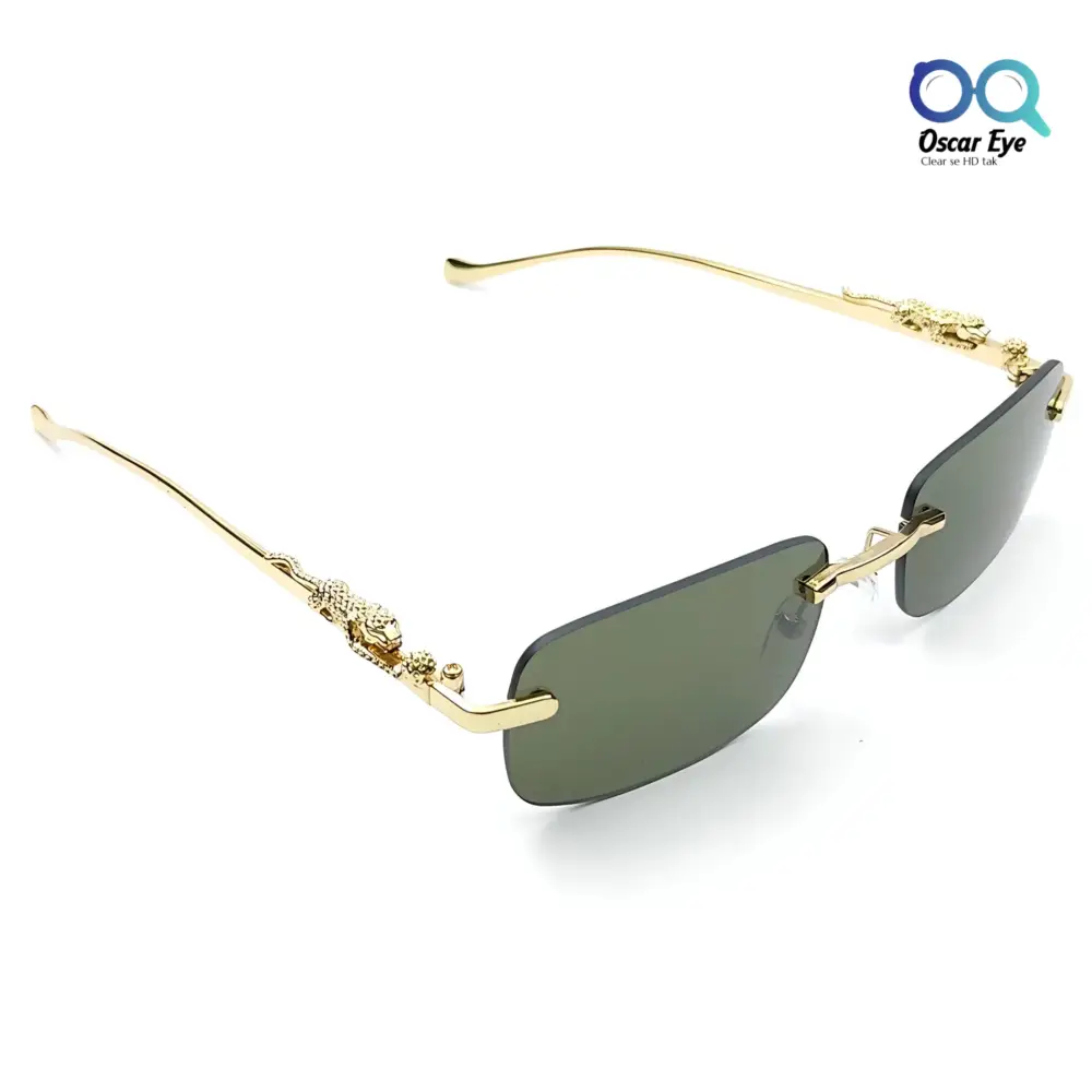 Golden Green Rectangle UV-400 Rimless Sunglasses |OscarEye|