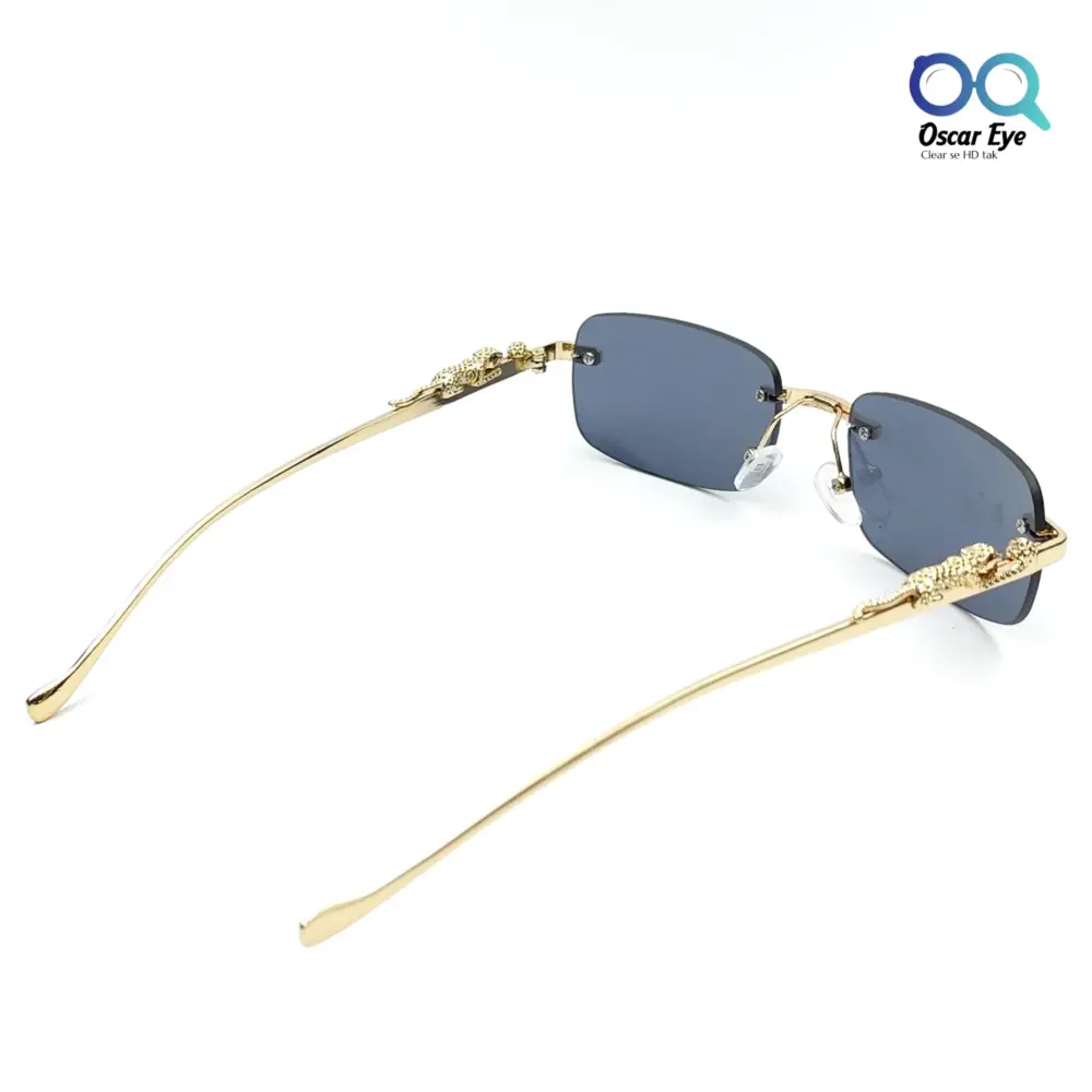 Golden Blue Rectangle UV-400 Rimless Sunglasses |OscarEye|