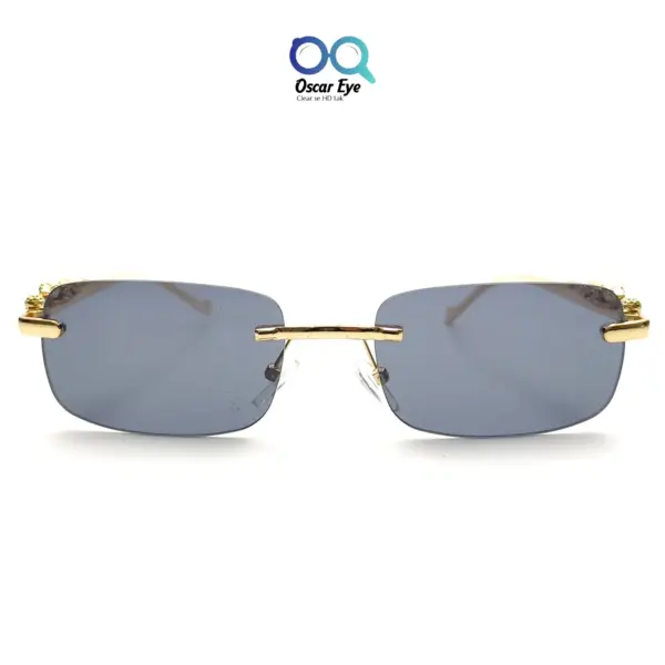 Golden Blue Rectangle UV-400 Rimless Sunglasses |OscarEye|