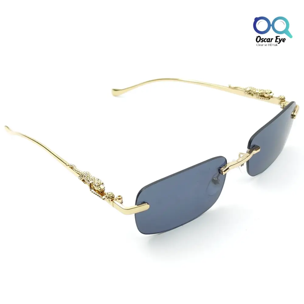 Golden Blue Rectangle UV-400 Rimless Sunglasses |OscarEye|