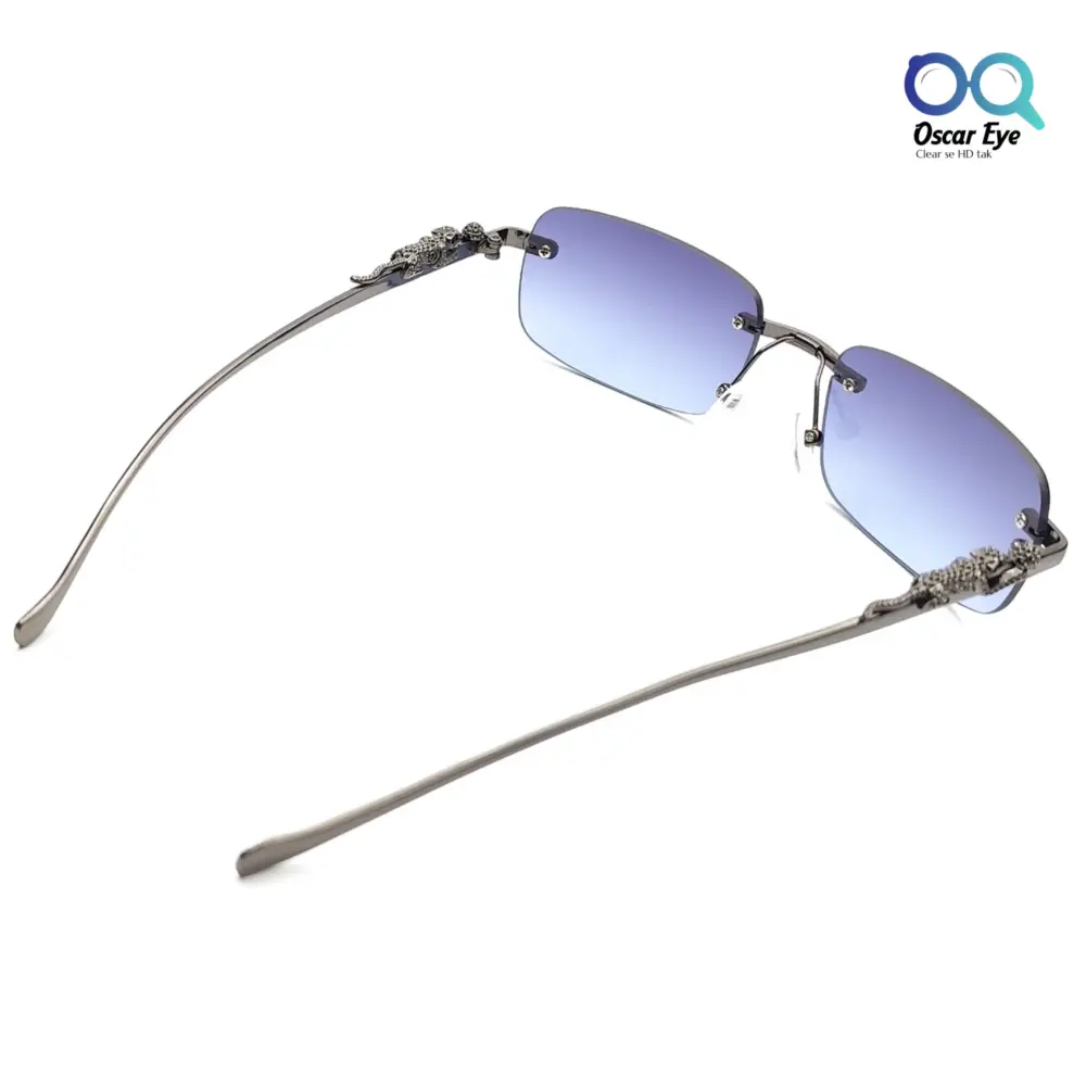 Grey Blue Rectangle UV-400 Rimless Sunglasses |OscarEye|