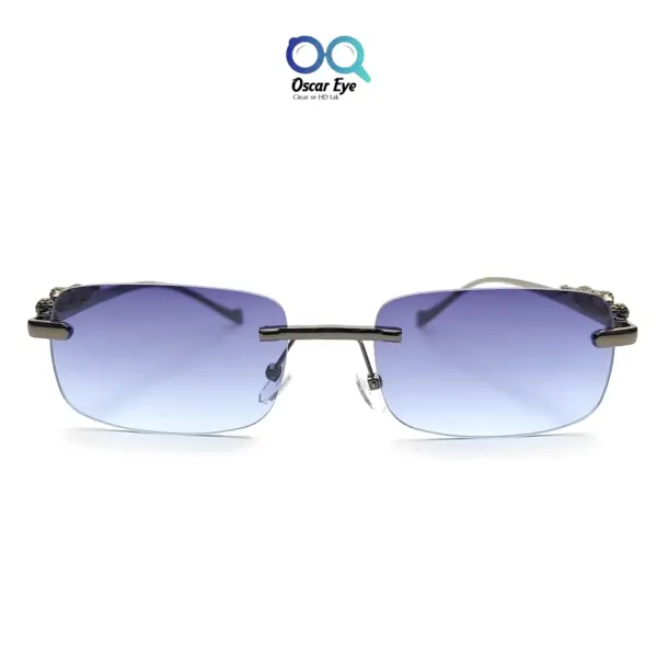 Grey Blue Rectangle UV-400 Rimless Sunglasses |OscarEye|