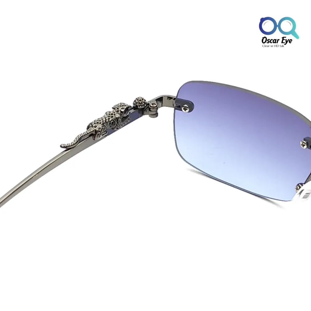 Grey Blue Rectangle UV-400 Rimless Sunglasses |OscarEye|